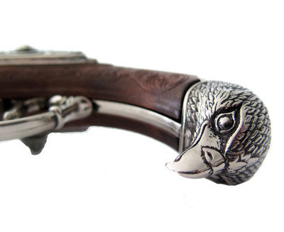 18th Century 4 Barrel Flintlock Pistol Antique Gray Finish, Faux Wood Grip