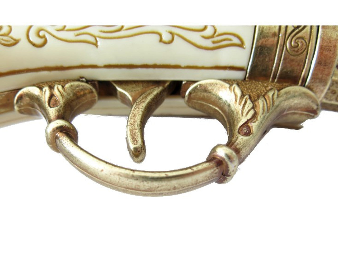 18th Century 2 Barrel Flintlock Pistol Brass Finish, Mock Ivory Grip