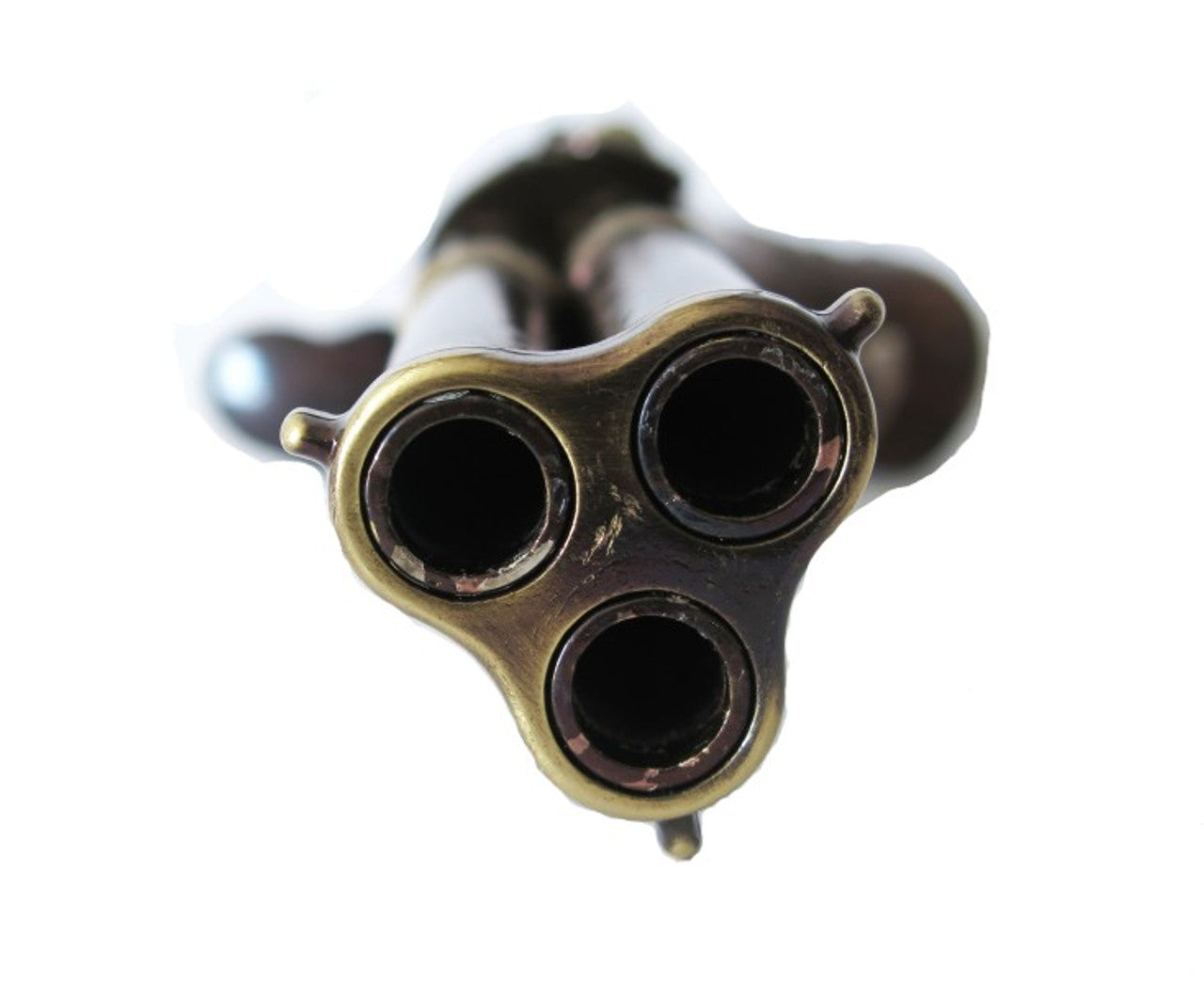 18th Century 3 Barrel Flintlock Pistol Brass Finish, Wood Grip
