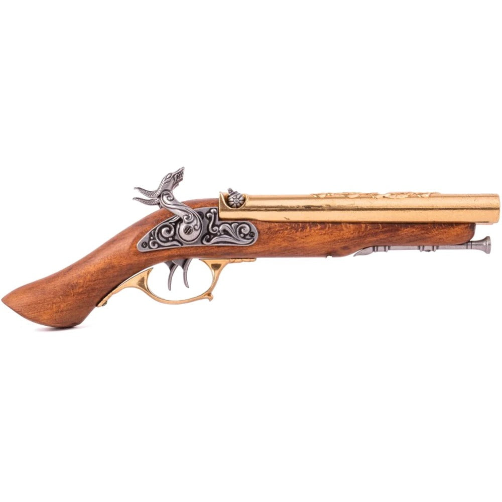 Double-barrel Pirate Pistol 18th Century- Antique Brass Non-Firing