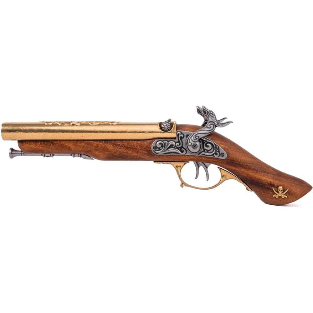 Double-barrel Pirate Pistol 18th Century- Antique Brass Non-Firing