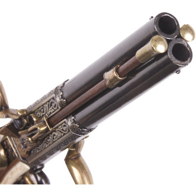Replica Colonial Engraved Double Barrel Flintlock Non-Firing